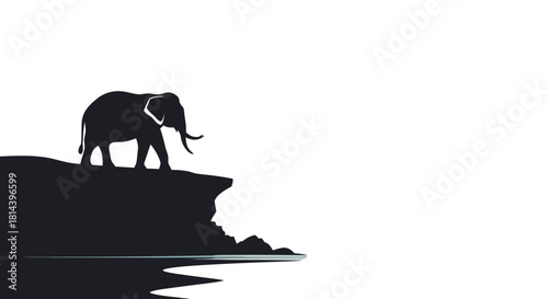 African elephant animal illustration in nature, wild mammal vector silhouette icon for safari zoo art design