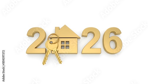 Golden 2026 with a house icon and keys, symbolizing future home ownership.