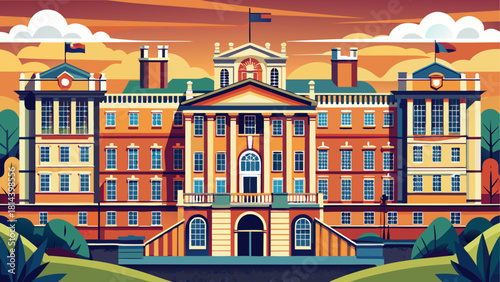 Artistic illustration of the old British military headquarters in Bristol, featuring precise structural lines, iconic façade, and historically significant design elements