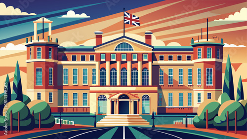 Artistic illustration of the old British military headquarters in Bristol, featuring precise structural lines, iconic façade, and historically significant design elements