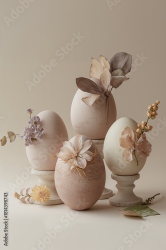 Decorative Easter Eggs With Flowers on Display for Spring Celebration
