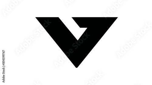 Minimalist black letter V symbol or downward arrow icon. Modern geometric abstract shape design element on white background.