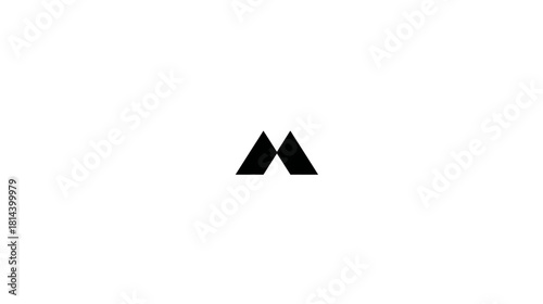 Stylized Black Geometric M Letter Design or Abstract Mountain Peaks Icon on a Clean White Background, Minimalist