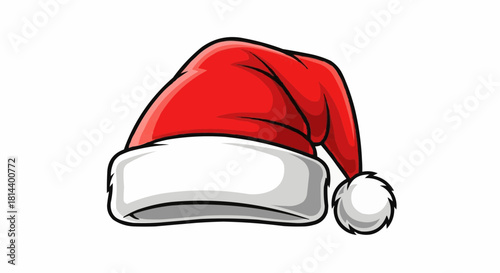 Illustration of a santa claus hat with red fabric and white fur trim on a white background view