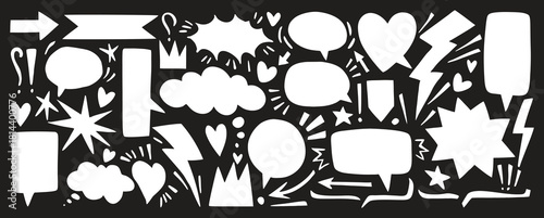 Comic speech bubble silhouettes create a bold graphic collection for dynamic designs. This set includes diverse shapes for expressive layouts. Perfect for comics, posters, and creative projects.