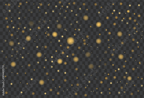 Abstract golden light particles overlay effect on transparent background for festive holiday design element