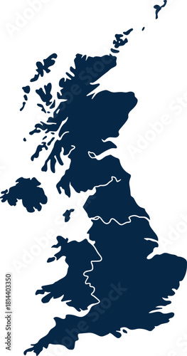 Simple clean map of United Kingdom, detailed country silhouette, UK geographic outline, political border regions, modern vector illustration design
