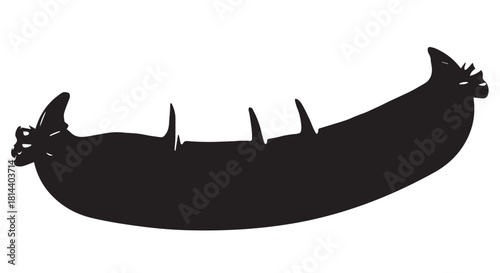 Black silhouette of a long segmented caterpillar larva on white background.