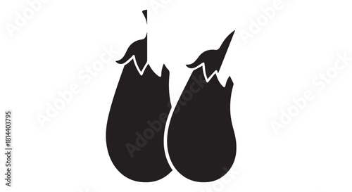Two illustrated eggplants side by side, simple black silhouettes in a minimalist style.