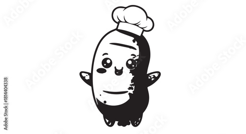 Cartoon Illustration of a Chef Character with Beard and Hat Upside Down.