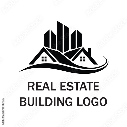 Real Estate Building Logo with House Roof and Skyscrapers – Property and Construction Branding Design