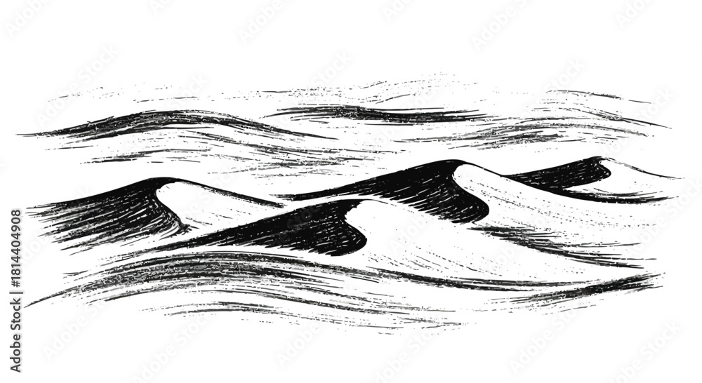 Obraz premium Sketchy black ink hand drawn desert dunes on white background