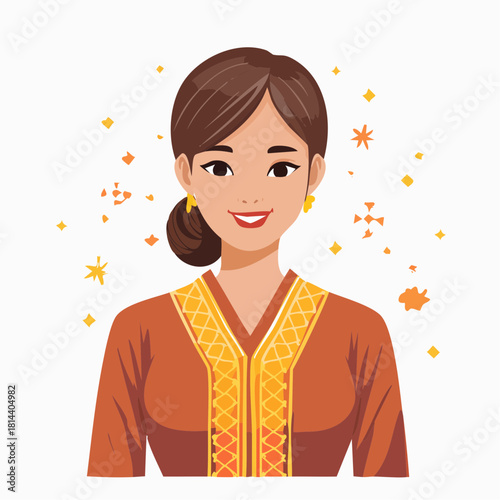 A minimalist, clean flat design vector illustration of a graceful woman wearing a kebaya and a simple sanggul.