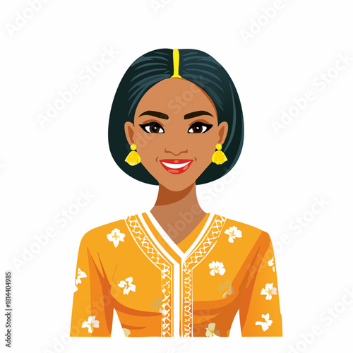 A minimalist, clean flat design vector illustration of a graceful woman wearing a kebaya and a simple sanggul.