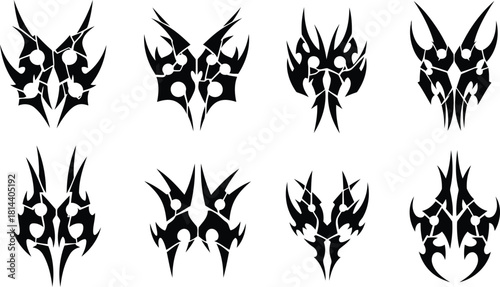 Abstract black tribal vector designs set on a clean background