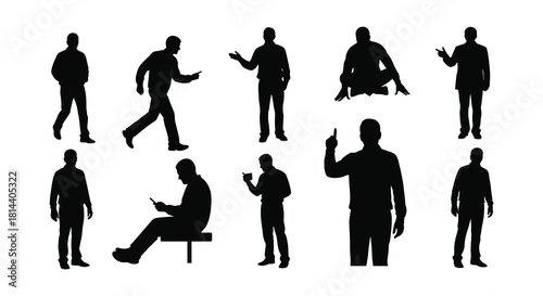 Silhouettes of people in various poses and actions a collection of figures
