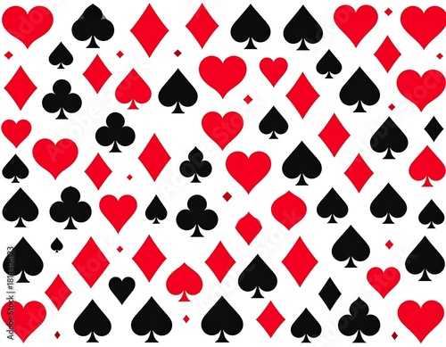 Elegant playing cards suits background in red and black, a gambling concept