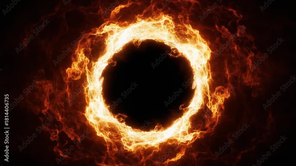 Abstract glowing ring of fire and smoke on a black background. Stock ...