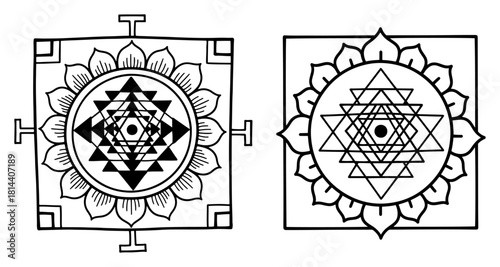 Sri Yantra sacred geometry symbol representing the cosmos and goddess Lakshmi in Hindu Tantra meditation vector illustration