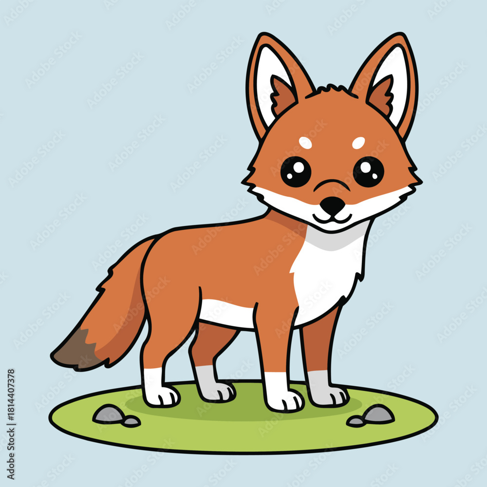 Fototapeta premium Cute Ethiopian Wolf Standing on Grass Rare African Carnivore Character Vector Illustration