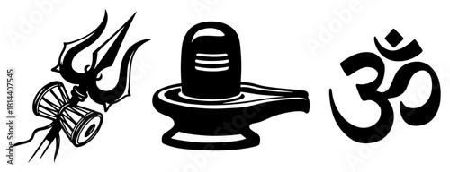 shiva symbols trident damaru lingam and om sacred hindu line art vector