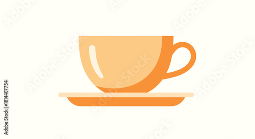 Simple flat illustration of an orange teacup and saucer on a cream background.