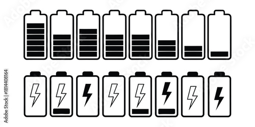 Battery level indicators showing different charge states isolated on white background