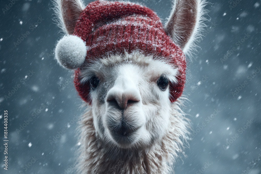 Naklejka premium Cute Llama Christmas Card Design