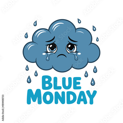 Cute Sad Crying Cloud Illustration for Blue Monday Theme