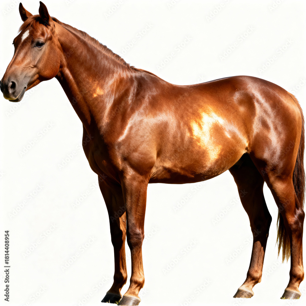 Fototapeta premium Beautiful brown horse standing isolated on white background.