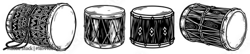 Set of hand drawn Indian Dhol and Dholak drums vector illustration of traditional folk musical percussion instruments for festivals like Lohri or Bhangra