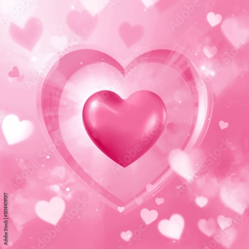 Bright Pink Heart Surrounded by Soft Pastel Hearts Creating a Romantic Atmosp...