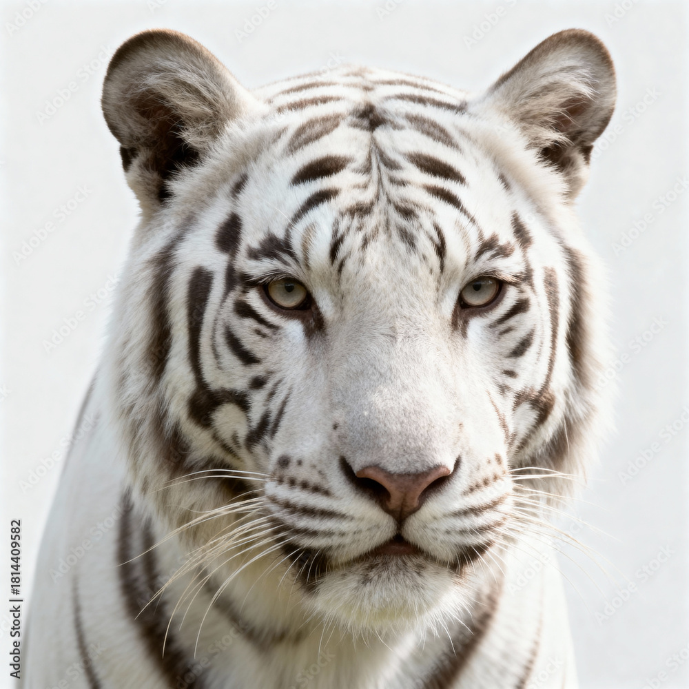 Fototapeta premium Close up portrait of majestic white tiger face isolated on white background