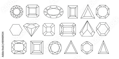Collection of various diamond cut shapes isolated on white background