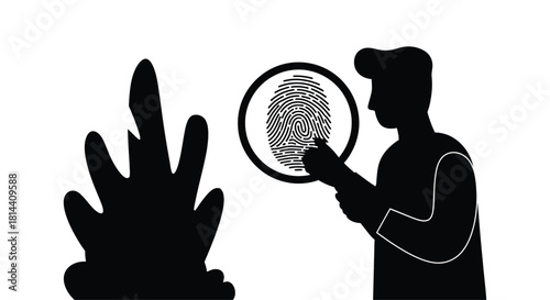 Silhouette figures with magnifying glasses investigating searching and exploring mysteries