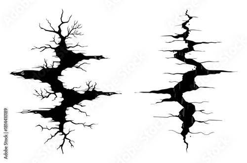 Abstract ground cracks and earthquake fissure silhouettes vector illustration