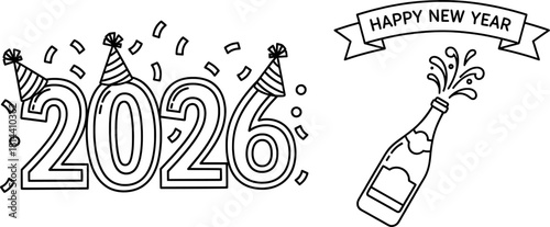 New Year 2026 Celebration Icon Set Vector 