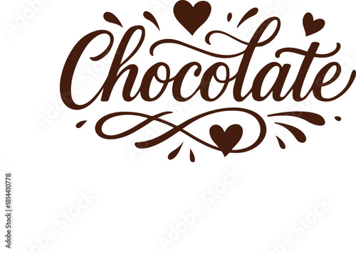 Chocolate word art with hearts and decorative script design, sweet