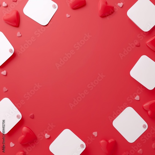 Colorful Heart Shapes and Blank Cards Create a Festive Backdrop for a Celebra...