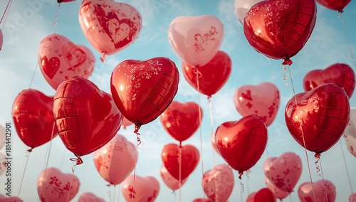 Colorful Heart Balloons Fill the Sky During a Celebration of Love and Joy in ...