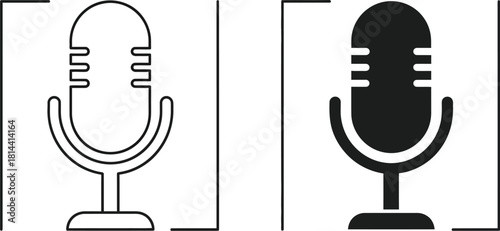 Retro microphone, vector microphone icon. Vintage microphones silhouette for music recording and broadcasting illustration silhouette. 