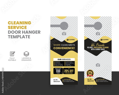 Cleaning Service Door Hanger Template | House Cleaning Flyer | Maid Service Marketing Door Tag | Residential & Commercial Cleaning Advertisement Design