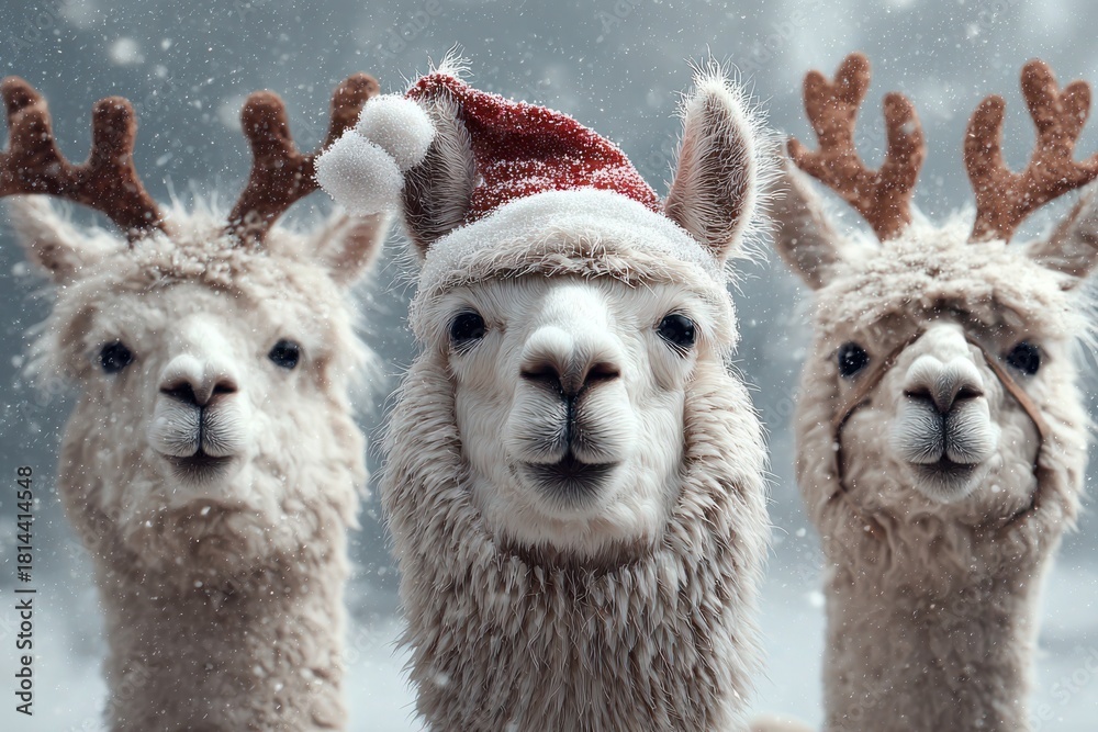 Obraz premium Festive Alpacas in Holiday Winter Attire
