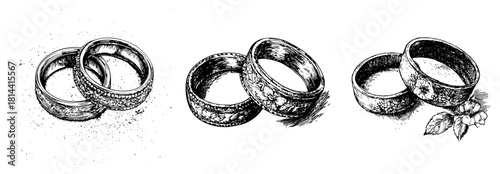 Vintage Wedding Rings Engraved Band Jewelry Engraving Vector Set