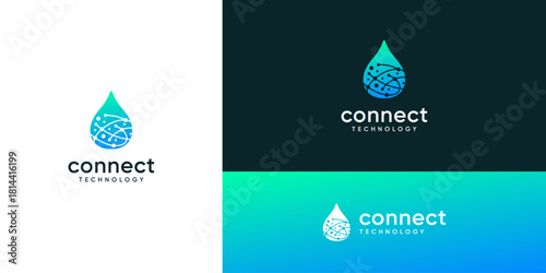 Abstract of interconnected dots and lines structure in water drop tech system network space, logo designs ideas. Creative vector illustration based icons template.