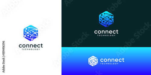 Abstract of interconnected dots and lines structure in hexagonal tech system network space, logo designs ideas. Creative vector illustration based icons template.