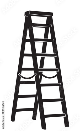Simple black silhouette of a classic A-frame stepladder, a tool for construction and home improvement