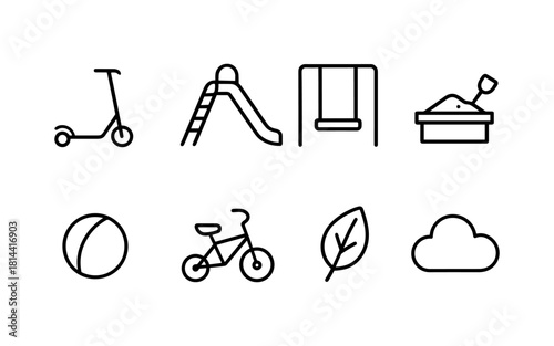 Minimalist playground and outdoor icons in linear style