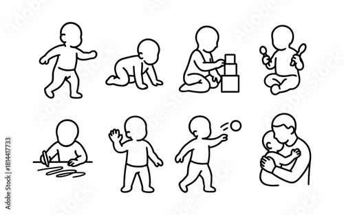 Baby growth stages in minimalist outline style