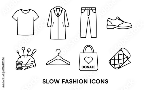 Minimalist icons for sustainable fashion and clothing donation awareness